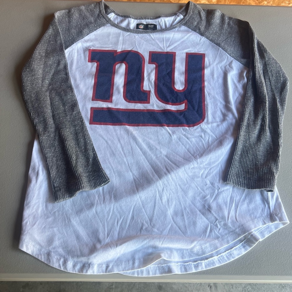 NFL Team Apparel NY Giants Women's White & Gray Jersey Sleeve Shirt - size small